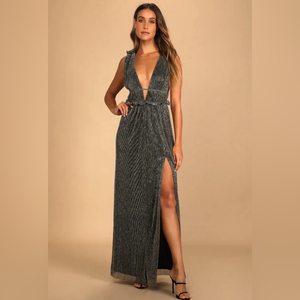 Spotlight on You Black and Gold Metallic Maxi Dress